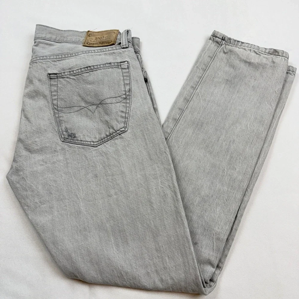 Polo Ralph Lauren Sullivan Slim Jeans Men's 34X34 Light Grey Repaired Distressed